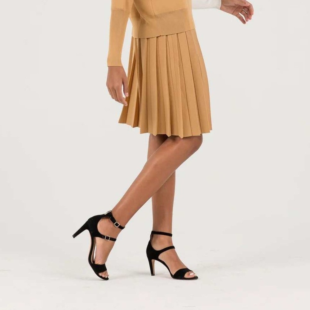Aleeza Paris Nugget Tan Pleated Mini Skirt High Waisted Knife Pleat M /#26453